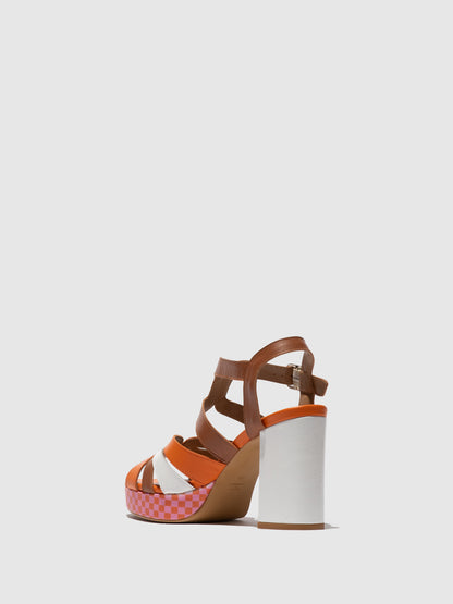 Sandálias em pele FLY London ETIR branco laranja camel