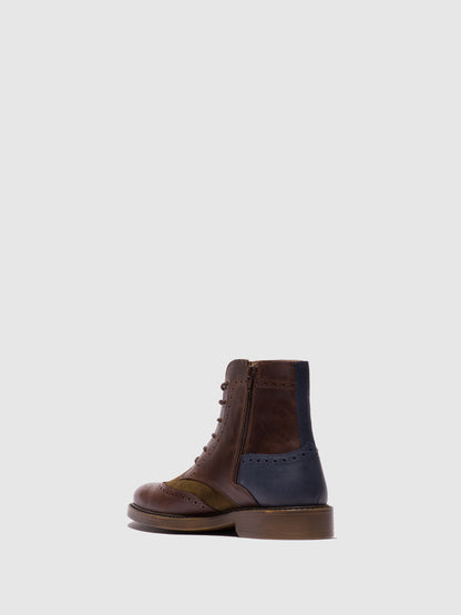Botins em pele e camurça FLY London SILE castanho-escuro/verde-lodo/azul-marinho