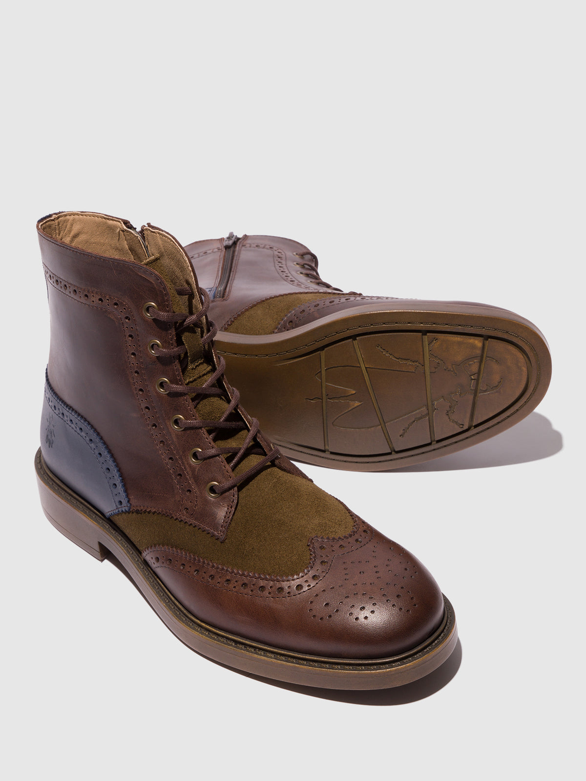 Botins em pele e camurça FLY London SILE castanho-escuro/verde-lodo/azul-marinho