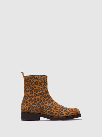 Botins em camurça com padrão leopardo FLY London JUJO camel