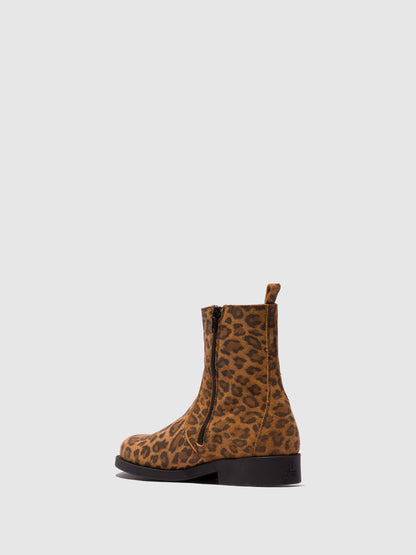 Botins em camurça com padrão leopardo FLY London JUJO camel