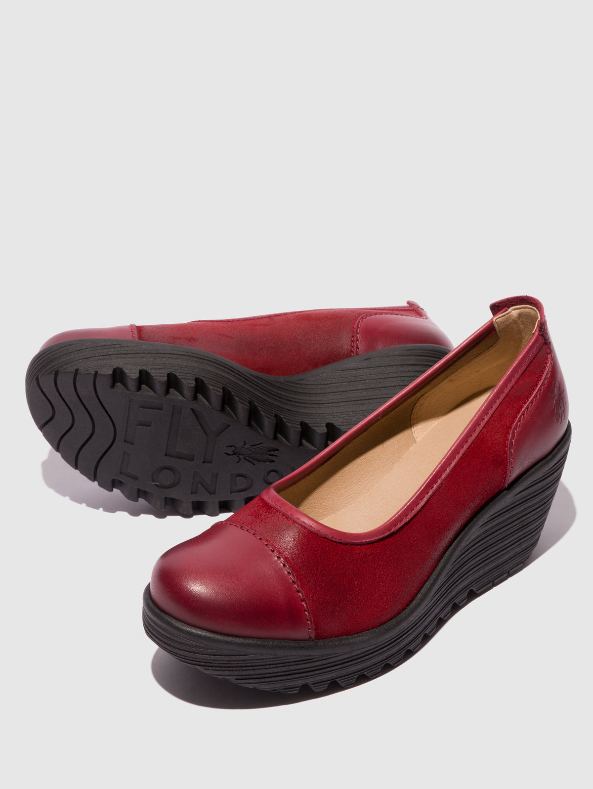 Sapatos de salto médio em pele e camurça FLY London LIJE bordô/vermelho