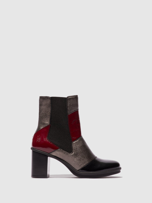 Botins em pele e tecido FLY London GULK preto/grafite/ferrugem