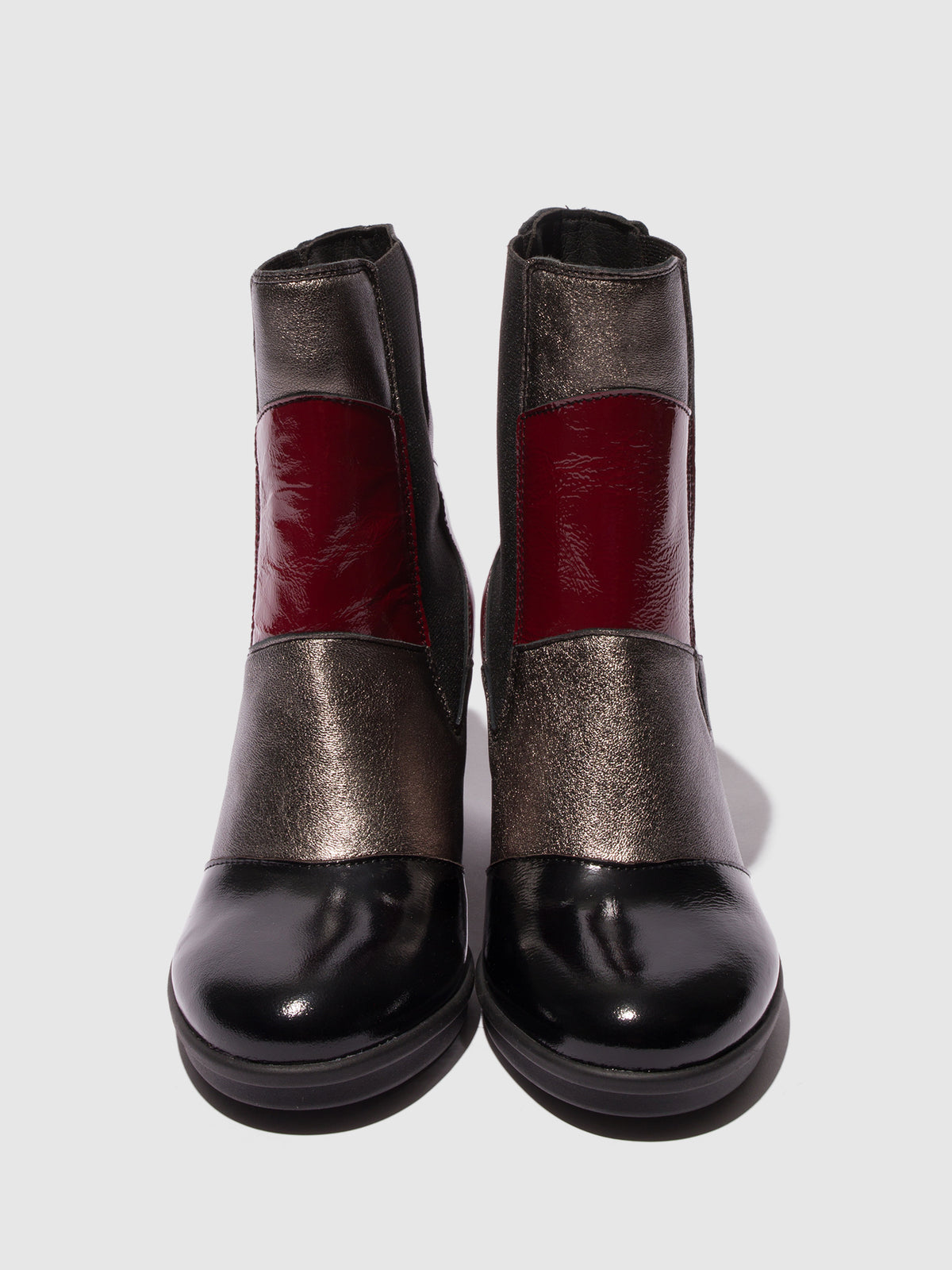 Botins em pele e tecido FLY London GULK preto/grafite/ferrugem