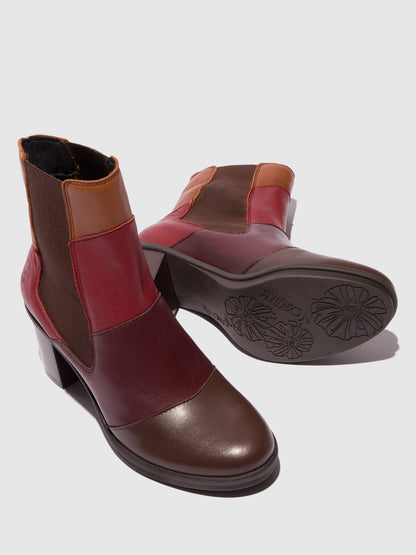 Botins em pele e tecido FLY London GULK castanho-escuro/vinho/bordô/tan