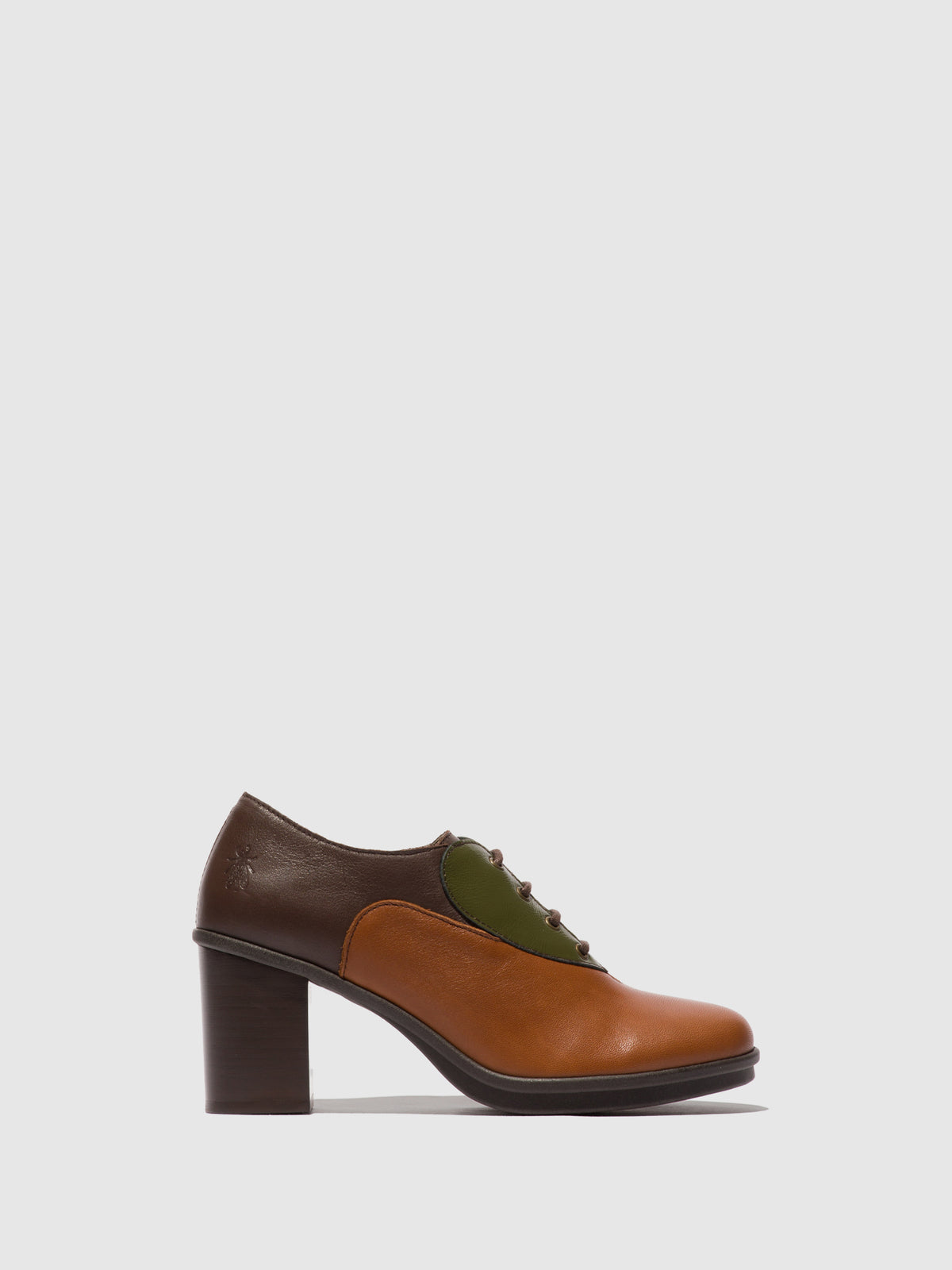 Sapatos de salto alto em pele e tecido FLY London GEIL tan/verde-alga/castanho-escuro