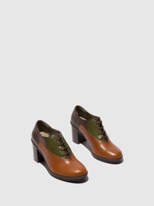 Sapatos de salto alto em pele e tecido FLY London GEIL tan/verde-alga/castanho-escuro