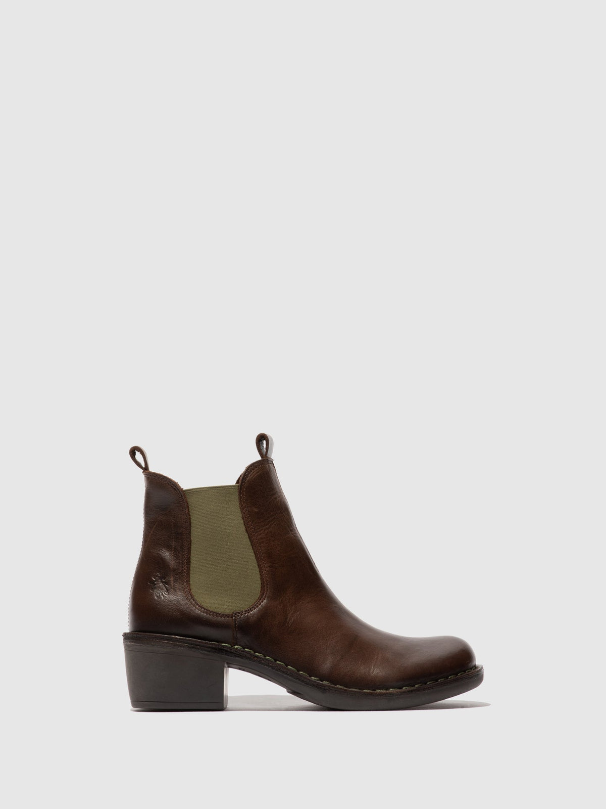 Botins Chelsea em pele FLY London MEME castanho-escuro (verde elastic)