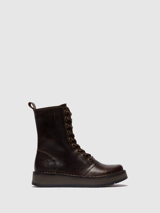 Botins com atacadores em pele FLY London RAMI rug castanho-escuro