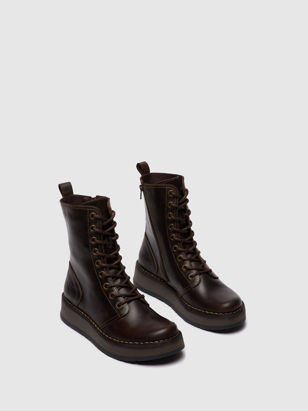 Botins com atacadores em pele FLY London RAMI rug castanho-escuro