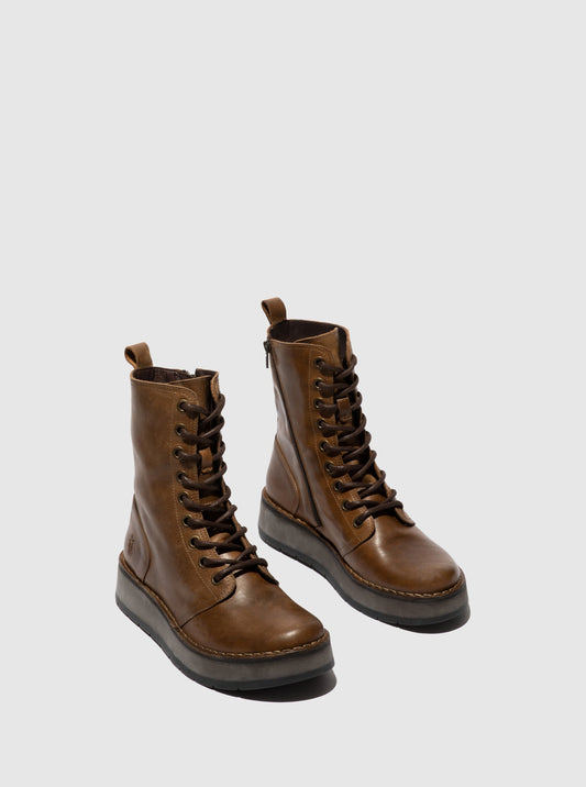 Botins com atacadores em pele FLY London RAMI rug camel