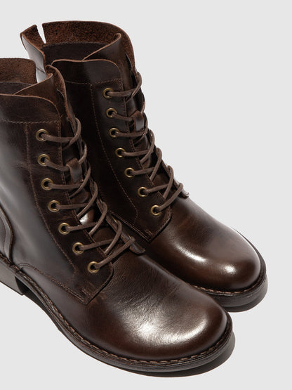 Botins com atacadores em pele FLY London MILU castanho-escuro