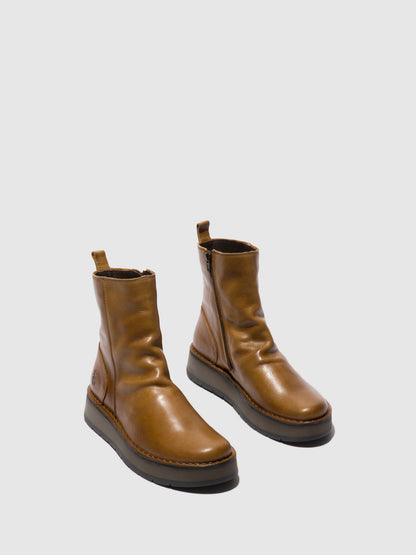 Botins com fecho em pele FLY London RENO rug camel/camel