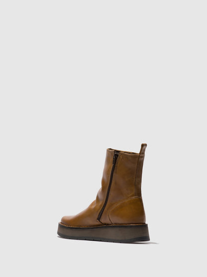 Botins com fecho em pele FLY London RENO rug camel/camel