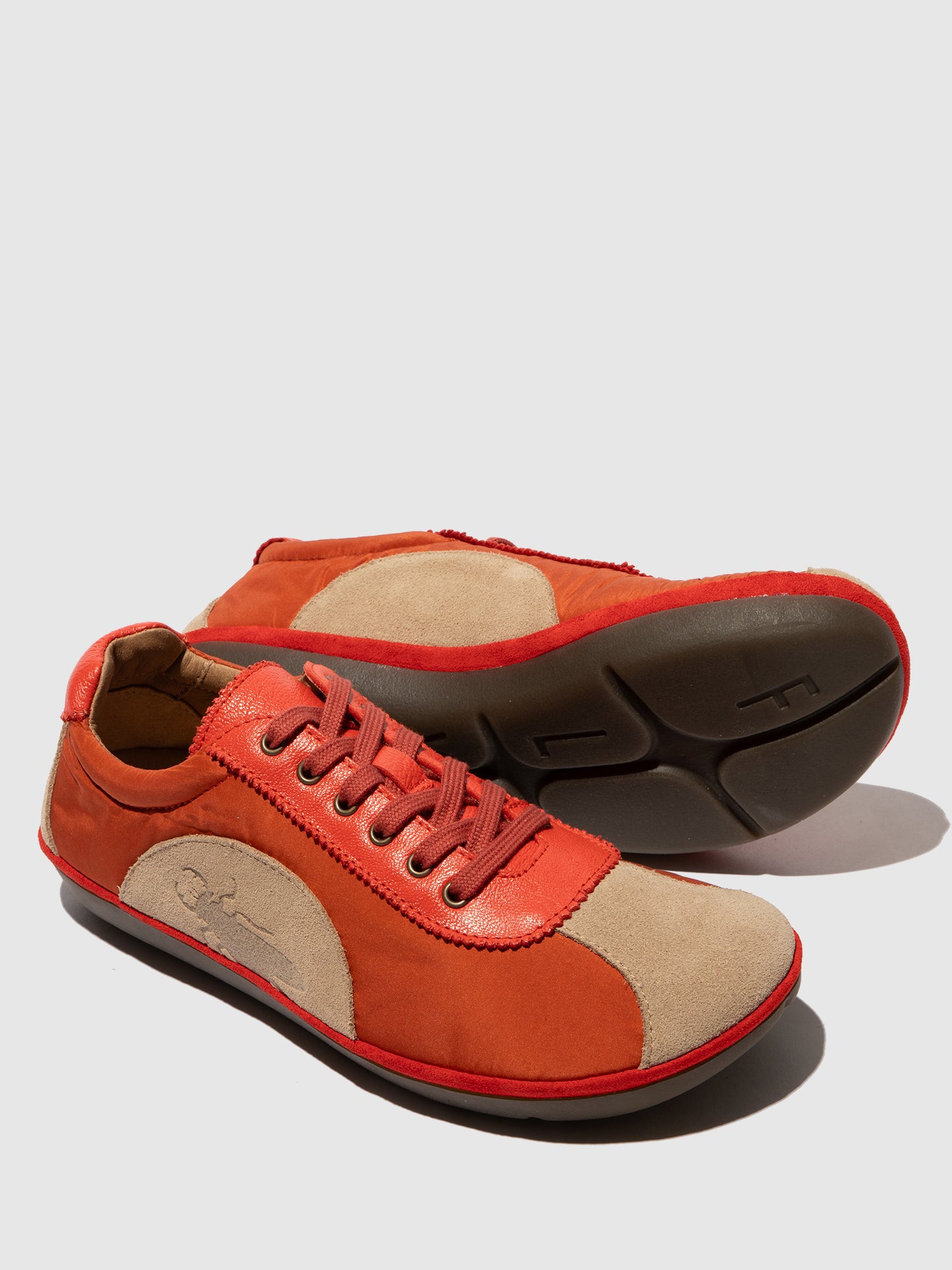 Sapatilhas em pele e tecido FLY London MEEG taupe vermelho