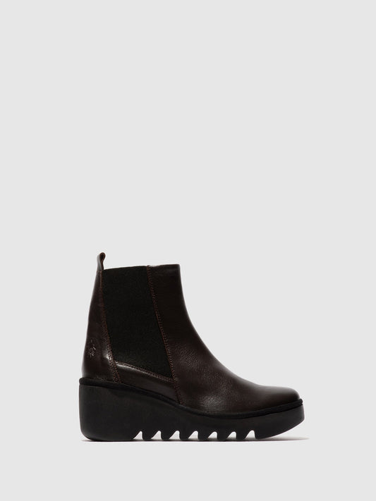 Botins Chelsea em pele FLY London BAGU castanho-escuro