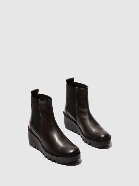 Botins Chelsea em pele FLY London BAGU castanho-escuro