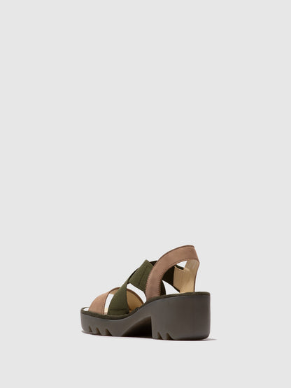 Sandálias de tiras cruzadas em pele FLY London TAJI taupe e caqui