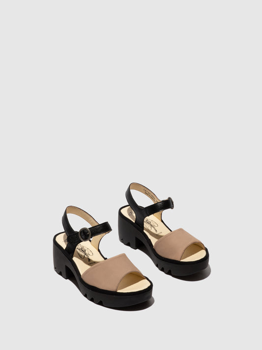 Sandálias em pele FLY London TULL taupe preto