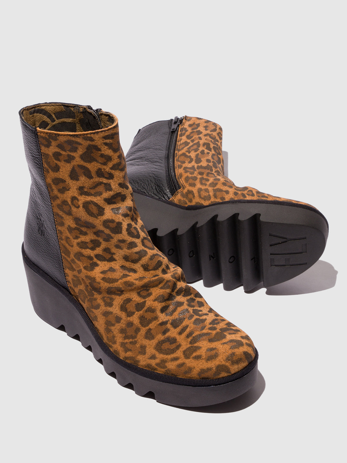 Botas em pele e camurça FLY London BAAN camel/preto