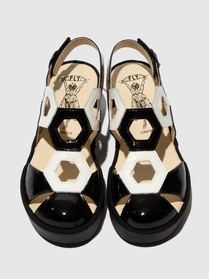 Sandálias em pele FLY London TRUL preto branco