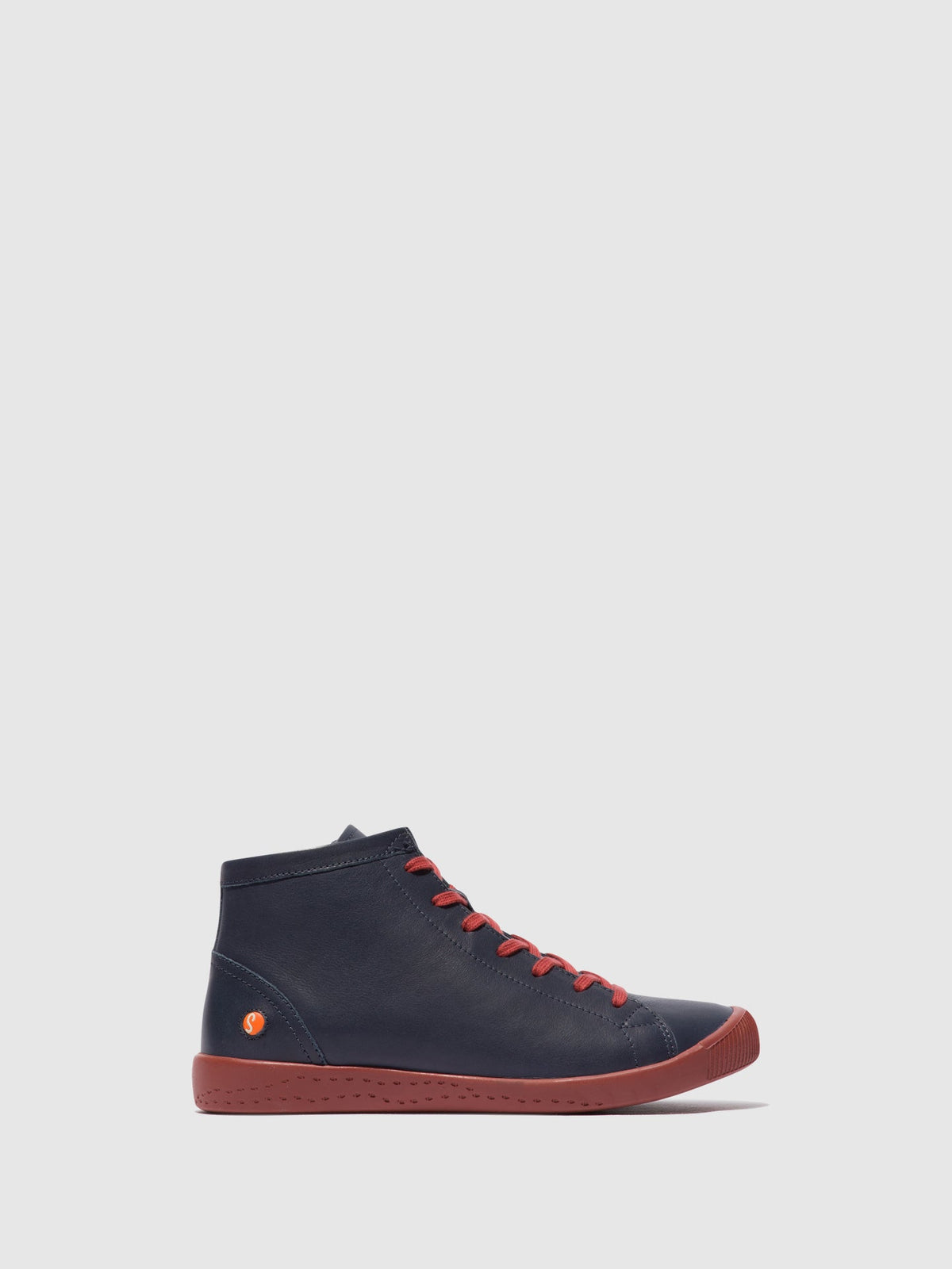 Botins com atacadores em pele suave Softinos IBBI653SOF azul-marinho com sola cor tijolo