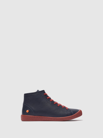 Botins com atacadores em pele suave Softinos IBBI653SOF azul-marinho com sola cor tijolo