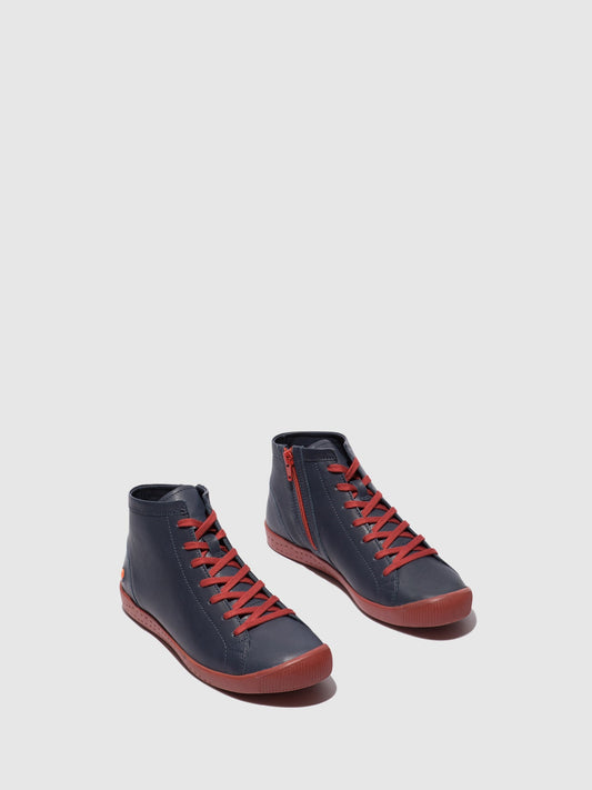 Botins com atacadores em pele suave Softinos IBBI653SOF azul-marinho com sola cor tijolo