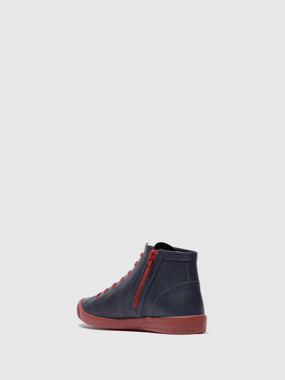 Botins com atacadores em pele suave Softinos IBBI653SOF azul-marinho com sola cor tijolo