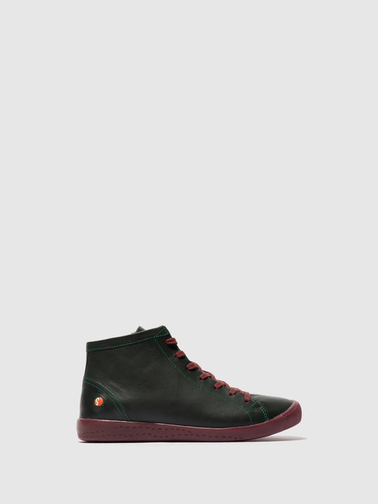 Botins com atacadores em pele suave Softinos IBBI653SOF verde floresta com sola vermelho escuro