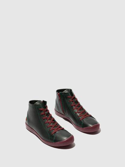 Botins com atacadores em pele suave Softinos IBBI653SOF verde floresta com sola vermelho escuro