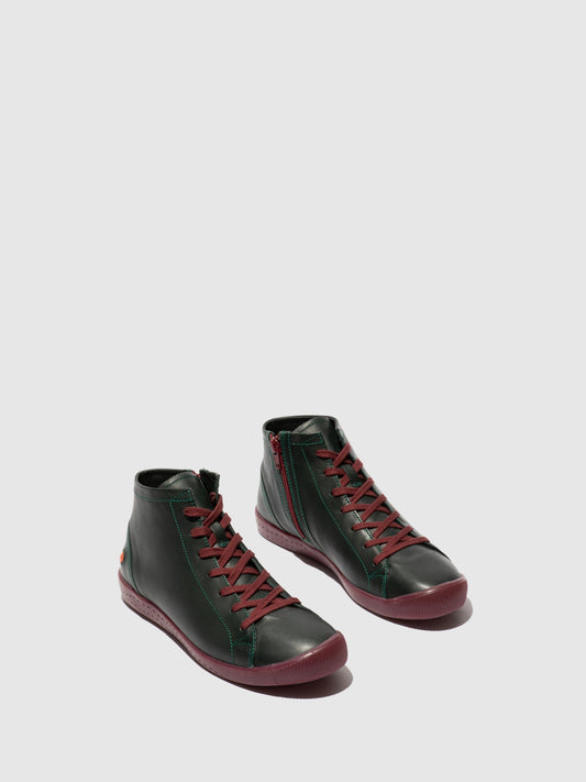 Botins com atacadores em pele suave Softinos IBBI653SOF verde floresta com sola vermelho escuro