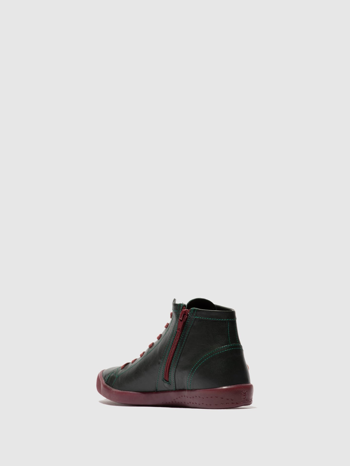 Botins com atacadores em pele suave Softinos IBBI653SOF verde floresta com sola vermelho escuro