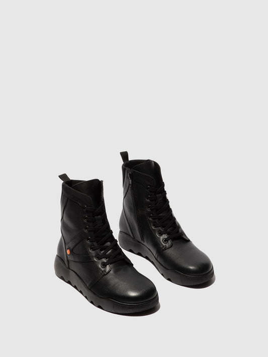 Botas com atacadores em pele suave Softinos WIDI728SOF preto com neoprene preto