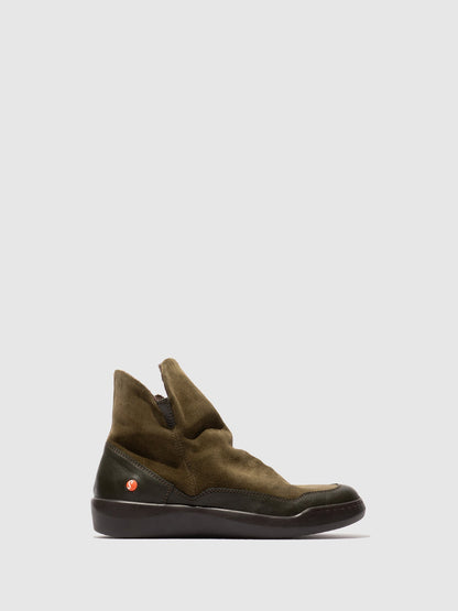 Botins com fecho em pele suave Softinos BUDY805SOF verde militar/castanho escuro