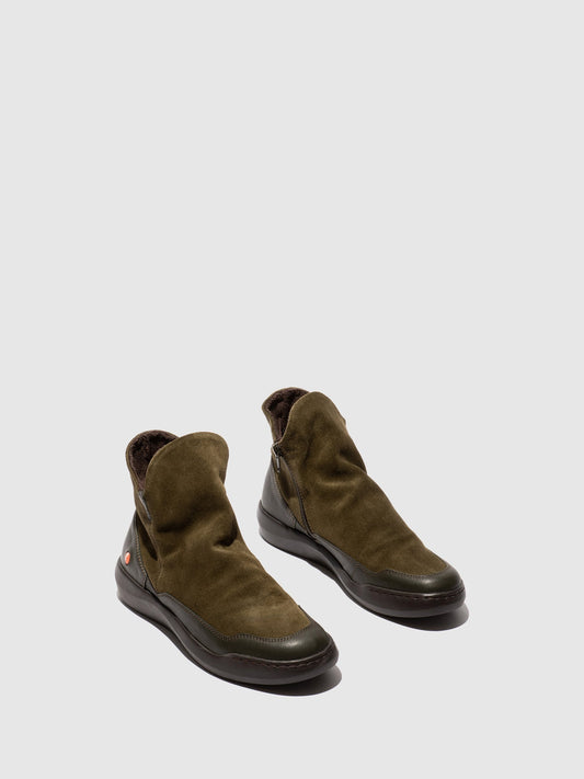 Botins com fecho em pele suave Softinos BUDY805SOF verde militar/castanho escuro