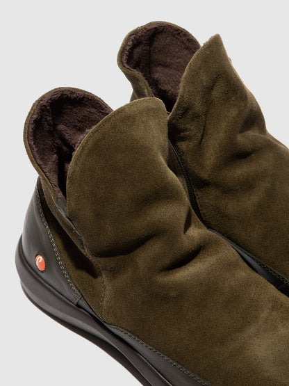 Botins com fecho em pele suave Softinos BUDY805SOF verde militar/castanho escuro