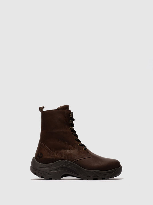 Botins com Atacadores em Pele Fred & Frederico REWU Castanho Escuro