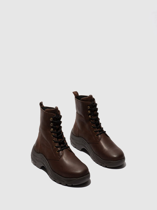 Botins com Atacadores em Pele Fred & Frederico REWU Castanho Escuro