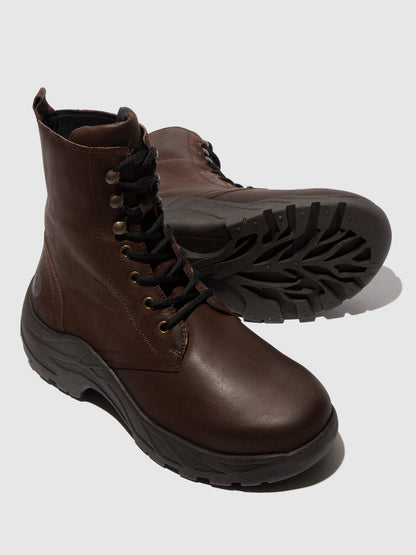 Botins com Atacadores em Pele Fred & Frederico REWU Castanho Escuro