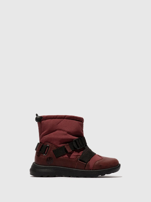 Botins com Fivela em Nylon e Pele Fred & Frederico RIGE Bordô Escuro