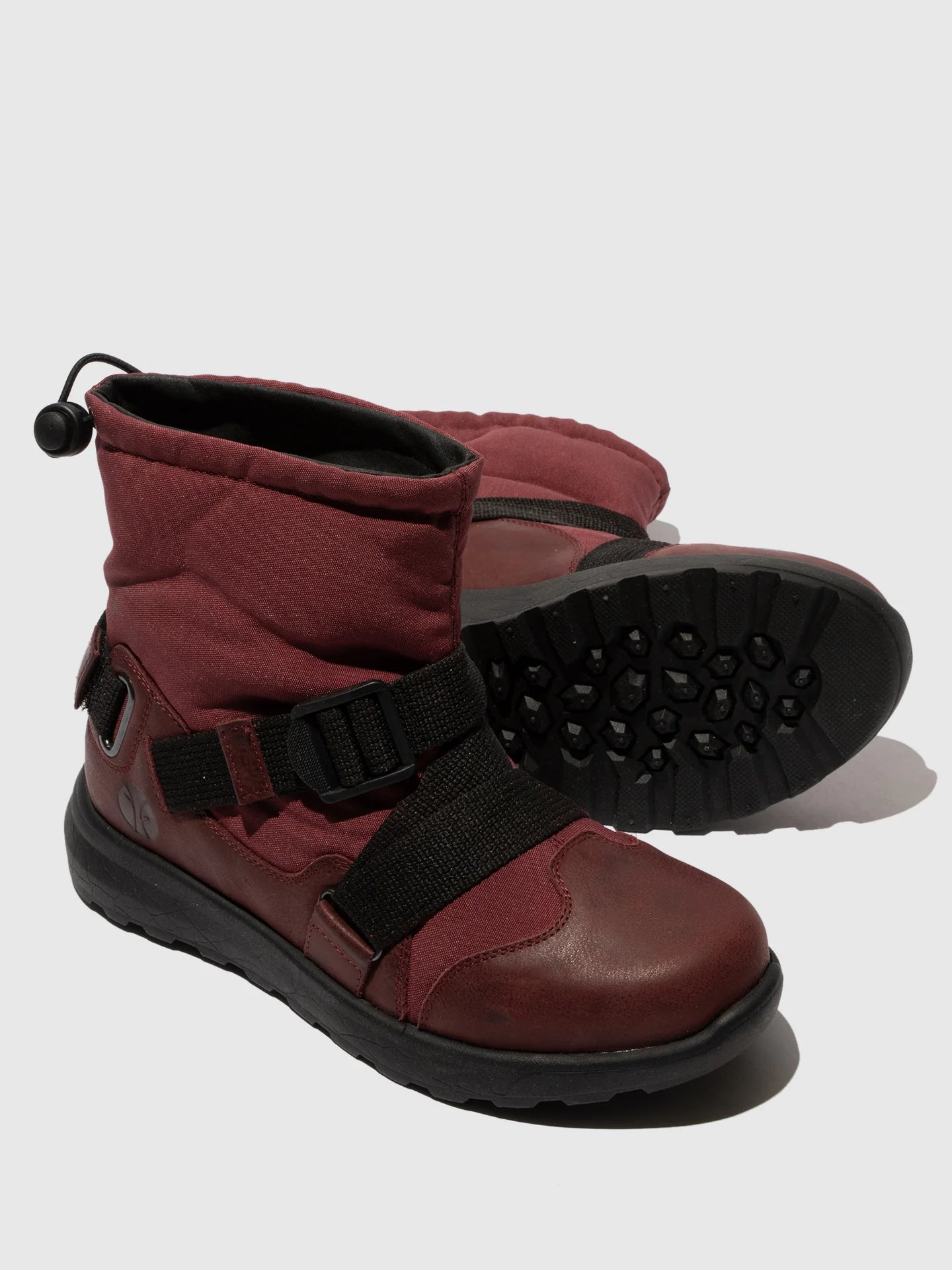 Botins com Fivela em Nylon e Pele Fred & Frederico RIGE Bordô Escuro