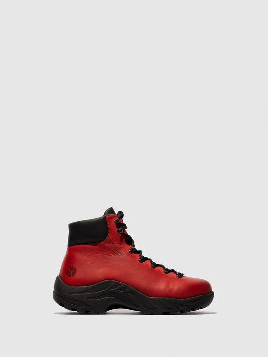 Botins com Atacadores em Pele Fred & Frederico RIXE Vermelho e Preto