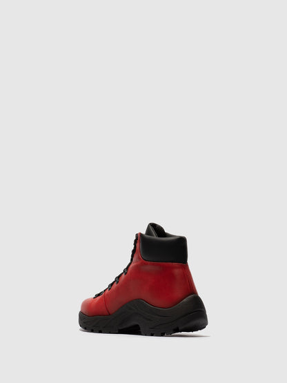 Botins com Atacadores em Pele Fred & Frederico RIXE Vermelho e Preto