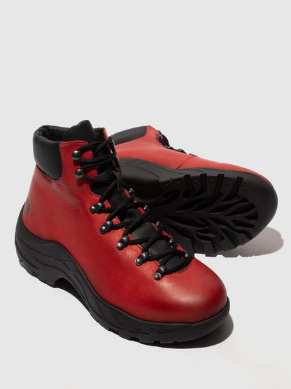 Botins com Atacadores em Pele Fred & Frederico RIXE Vermelho e Preto
