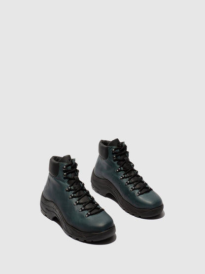 Botins com Atacadores em Pele Fred & Frederico RIXE Petróleo e Preto