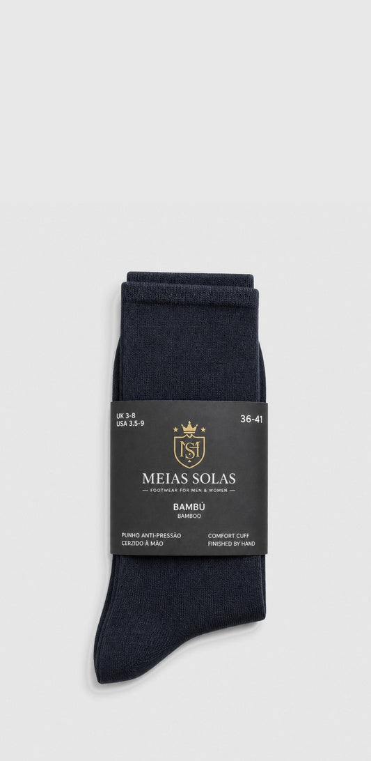 Meias de Bambu com Punho Anti-Pressão Azul