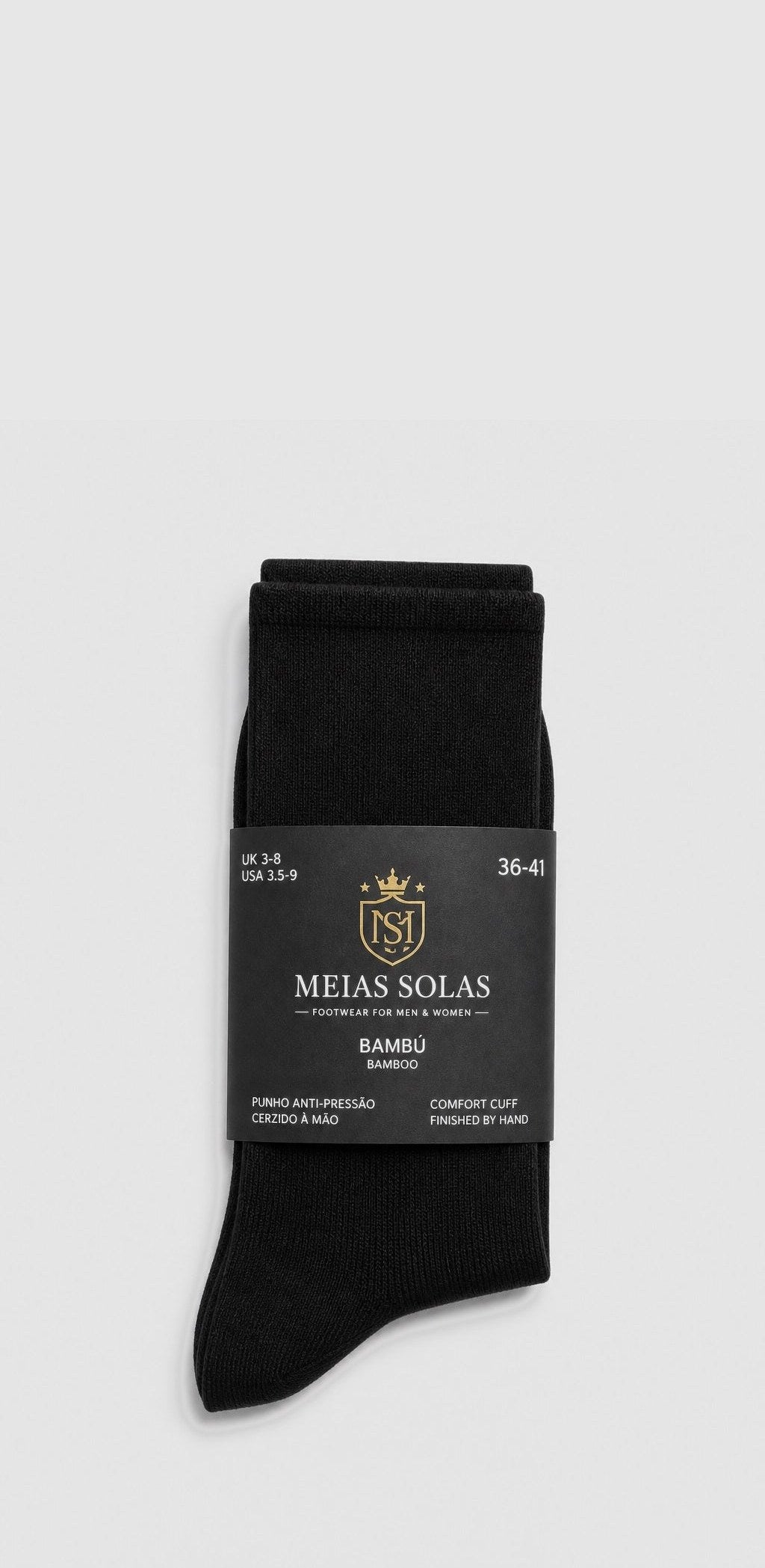 Meias de Bambu com Punho Anti-Pressão Preto